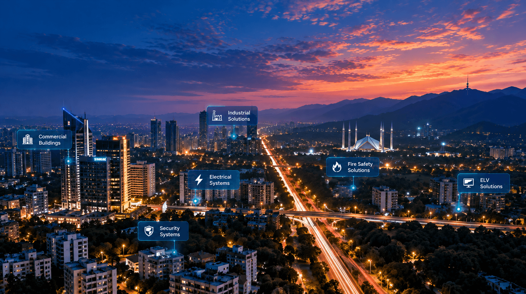 Smart city infrastructure over Islamabad skyline